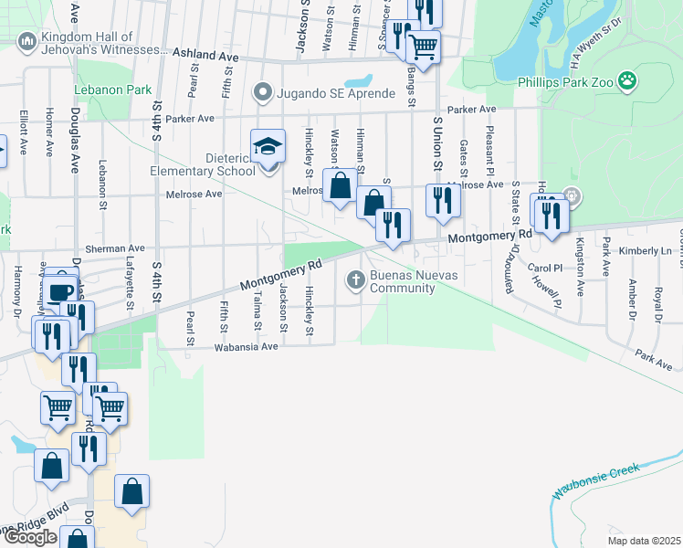 map of restaurants, bars, coffee shops, grocery stores, and more near 1324 Watson Street in Montgomery