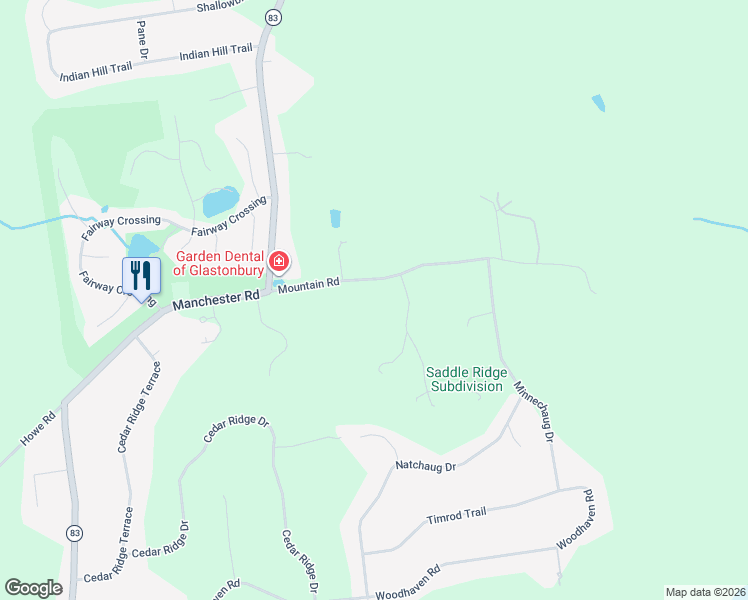 map of restaurants, bars, coffee shops, grocery stores, and more near 94 Mountain Road in Glastonbury