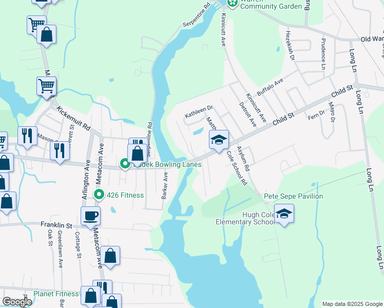 map of restaurants, bars, coffee shops, grocery stores, and more near in Warren