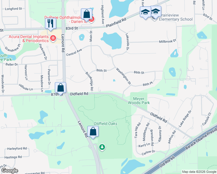 map of restaurants, bars, coffee shops, grocery stores, and more near 900 Oldfield Road in Downers Grove