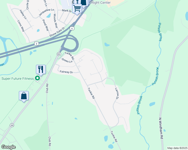 map of restaurants, bars, coffee shops, grocery stores, and more near 61 Hilltop Drive in Windham