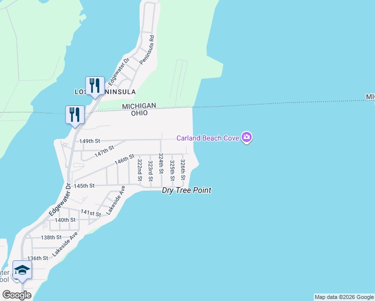 map of restaurants, bars, coffee shops, grocery stores, and more near 3807 146th Street in Toledo