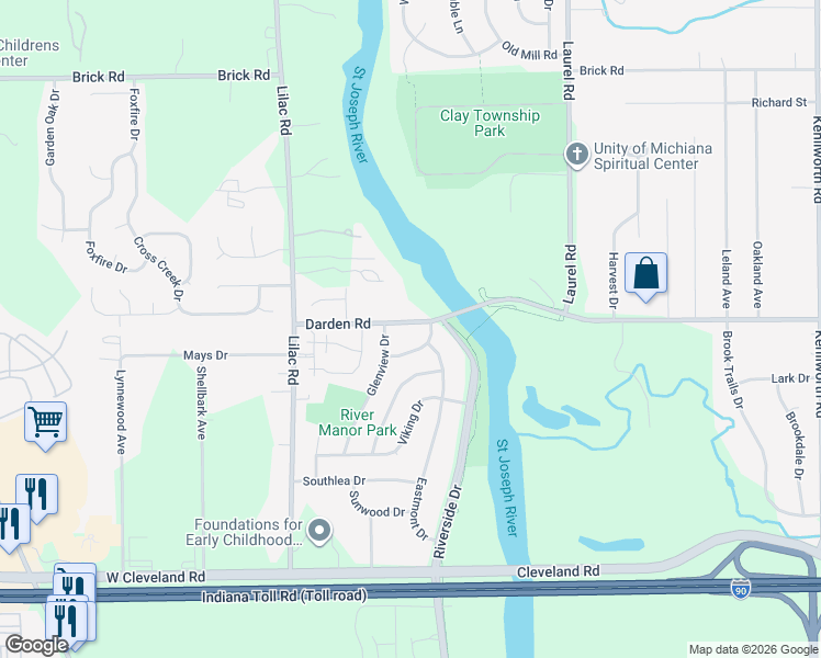 map of restaurants, bars, coffee shops, grocery stores, and more near 1201-1299 Northlea Dr in South Bend
