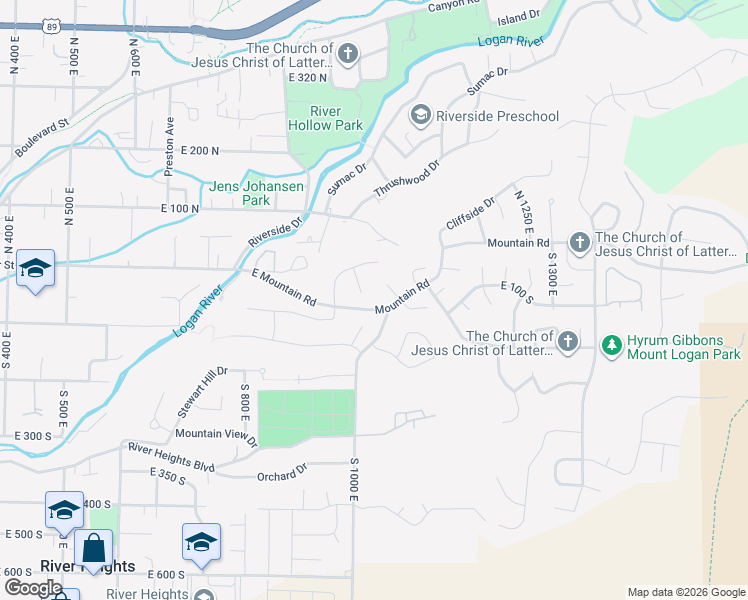 map of restaurants, bars, coffee shops, grocery stores, and more near 996 Sunset Ridge in Logan