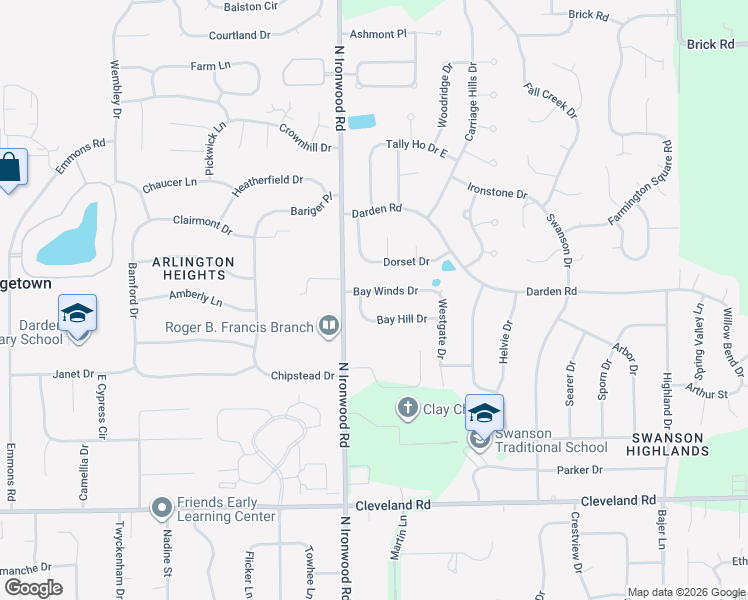 map of restaurants, bars, coffee shops, grocery stores, and more near 17800 Bay Winds Dr in South Bend