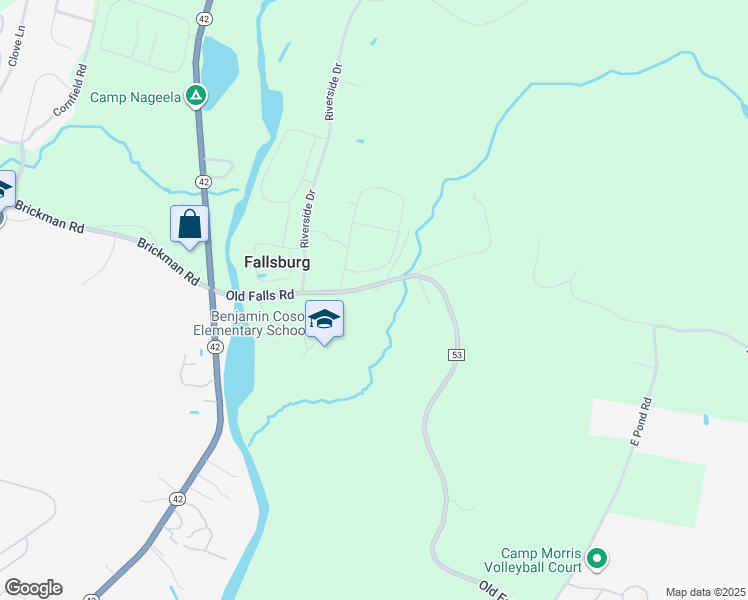 map of restaurants, bars, coffee shops, grocery stores, and more near 70 Old Falls Road in Fallsburg