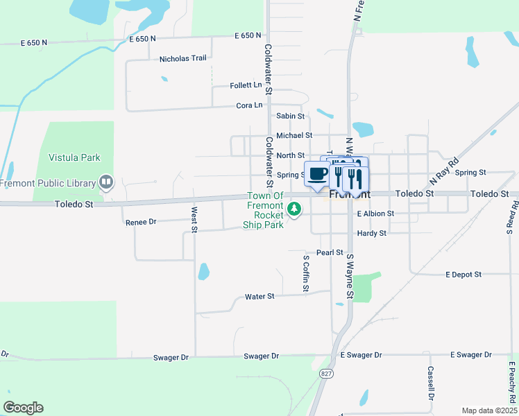 map of restaurants, bars, coffee shops, grocery stores, and more near 501 Toledo Street in Fremont