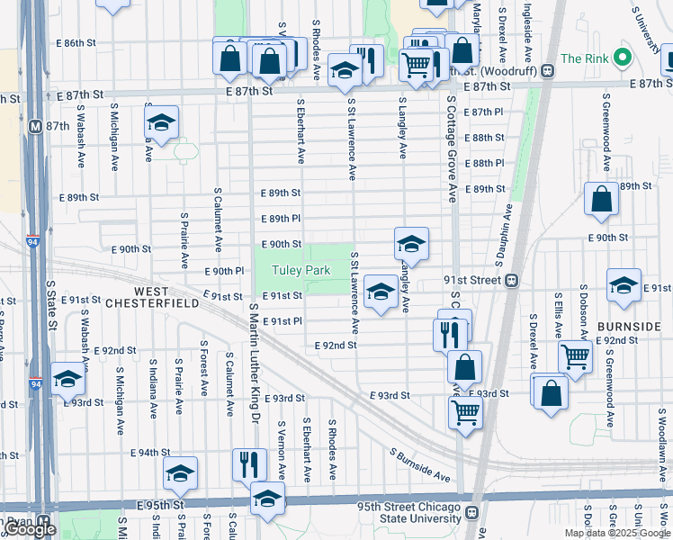 map of restaurants, bars, coffee shops, grocery stores, and more near 501 East 90th Place in Chicago