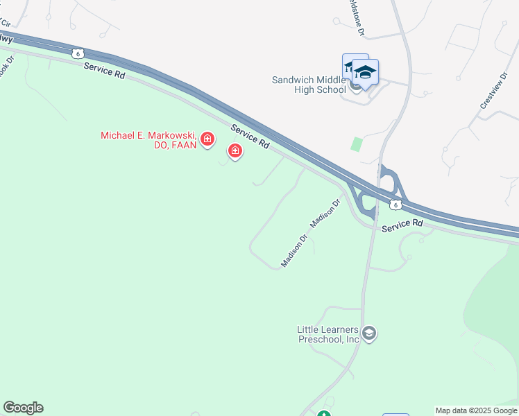 map of restaurants, bars, coffee shops, grocery stores, and more near 293 Service Road in Sandwich