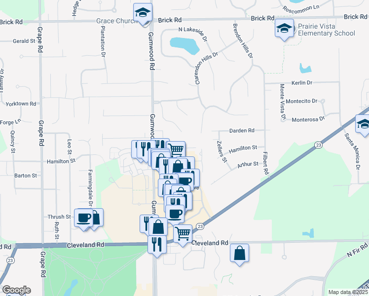 map of restaurants, bars, coffee shops, grocery stores, and more near 322 Toscana Boulevard in Granger