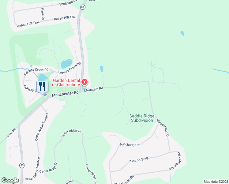 map of restaurants, bars, coffee shops, grocery stores, and more near 94 Mountain Road in Glastonbury