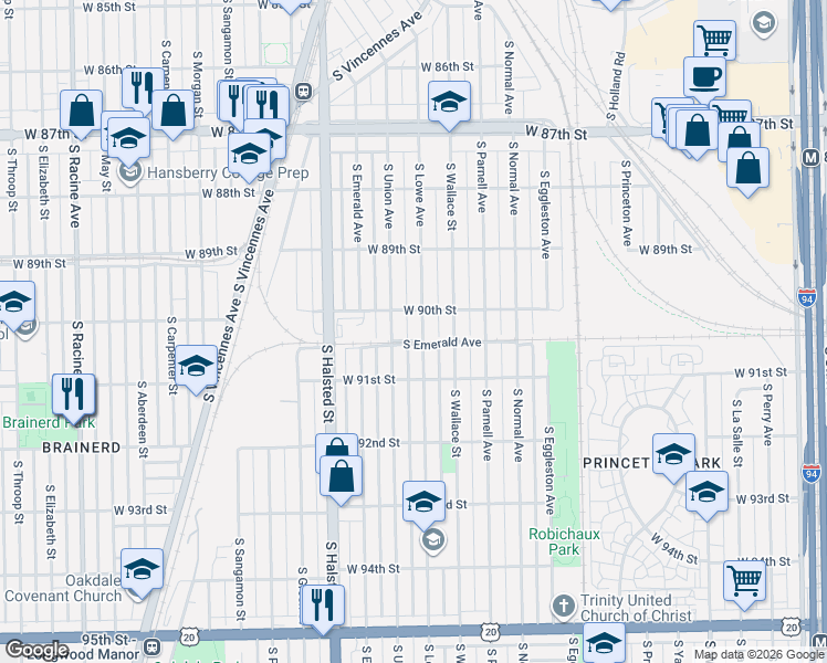 map of restaurants, bars, coffee shops, grocery stores, and more near 9023 South Union Avenue in Chicago