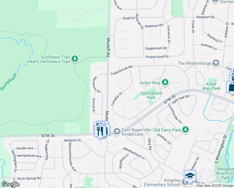 map of restaurants, bars, coffee shops, grocery stores, and more near 2013 Walton Court in Naperville