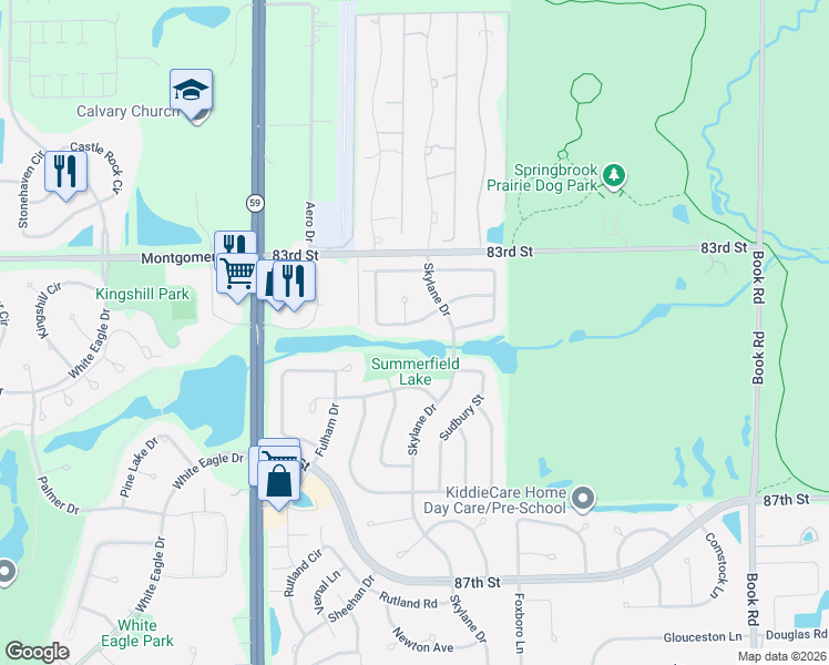 map of restaurants, bars, coffee shops, grocery stores, and more near 2724 Flagstone Circle in Naperville