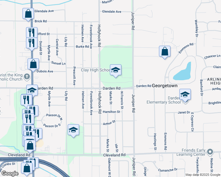 map of restaurants, bars, coffee shops, grocery stores, and more near Darden Road in St. Joseph County