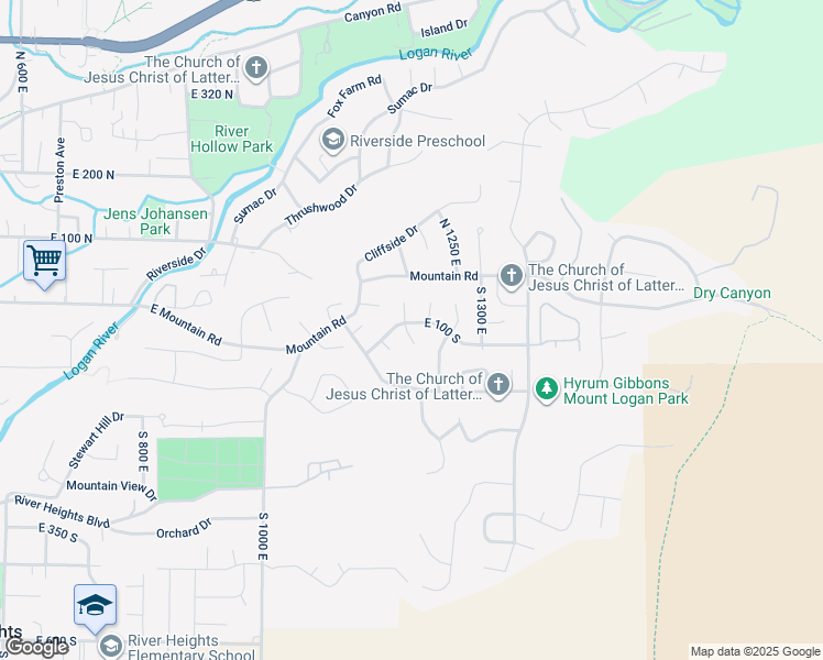 map of restaurants, bars, coffee shops, grocery stores, and more near 120 South 1170 East in Logan
