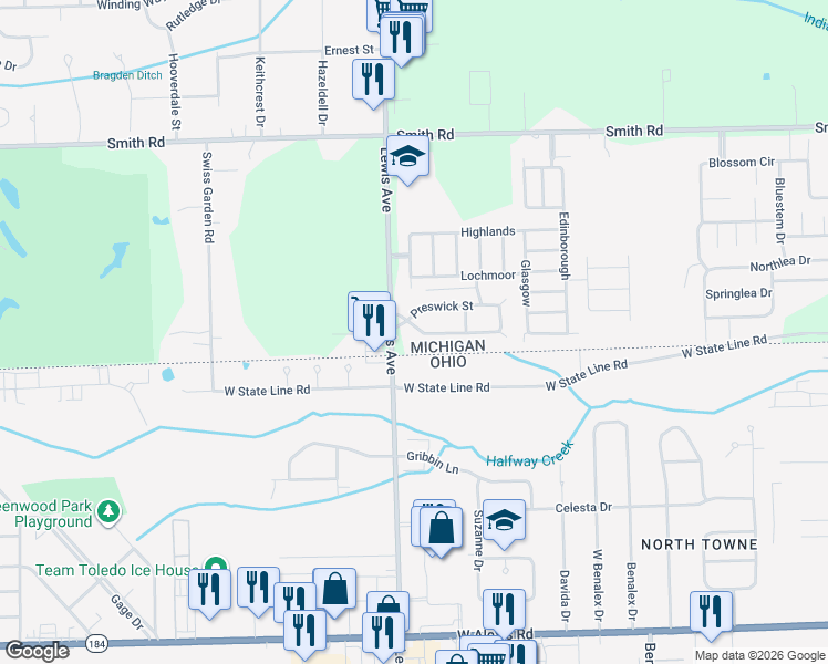 map of restaurants, bars, coffee shops, grocery stores, and more near 11 Saint Andrews in Temperance