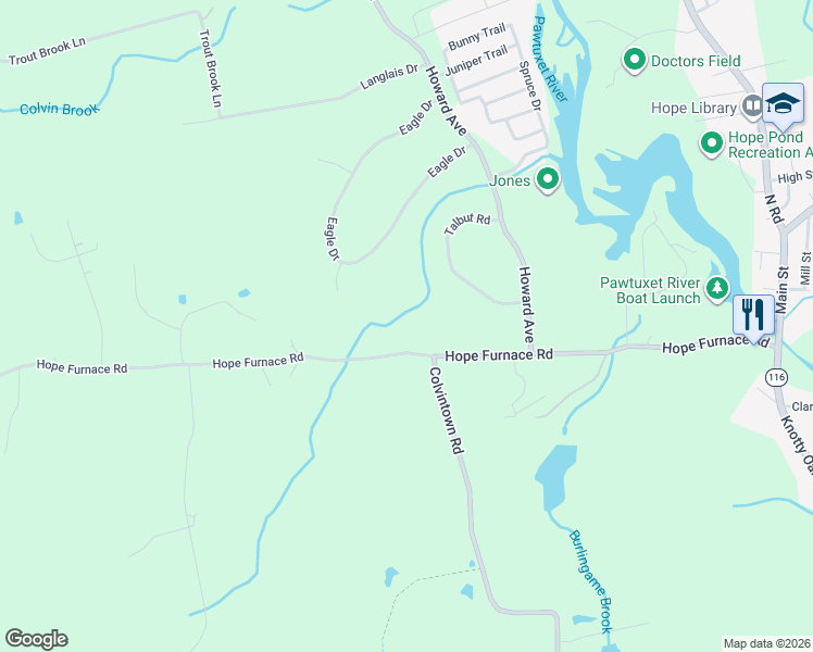 map of restaurants, bars, coffee shops, grocery stores, and more near 167 Hope Furnace Road in Scituate