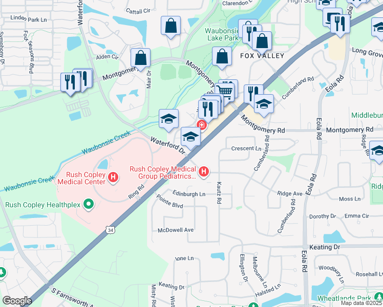 map of restaurants, bars, coffee shops, grocery stores, and more near in Aurora