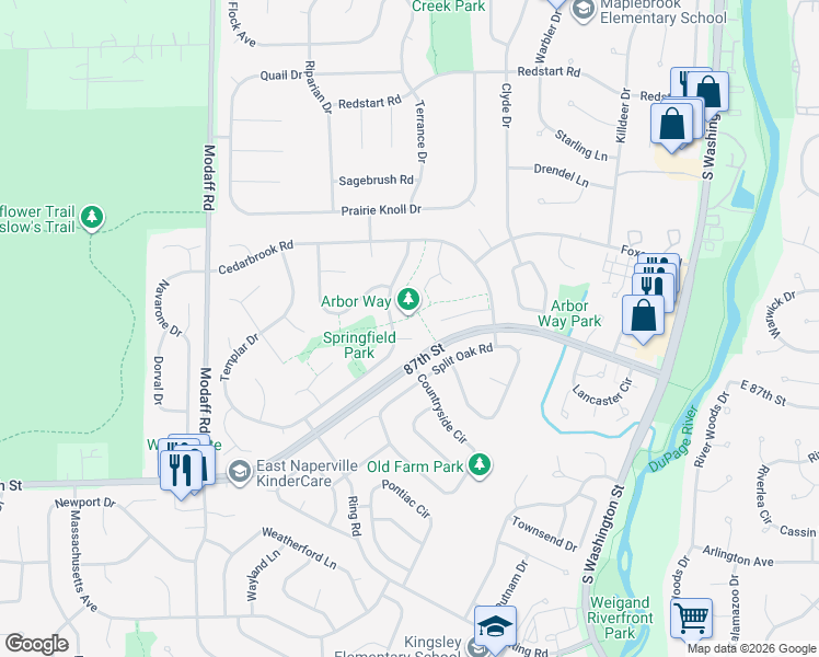map of restaurants, bars, coffee shops, grocery stores, and more near 214 Longridge Court in Naperville