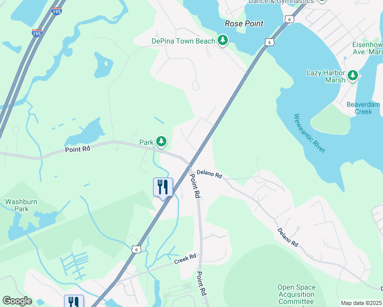 map of restaurants, bars, coffee shops, grocery stores, and more near 122 Wareham Road in Marion