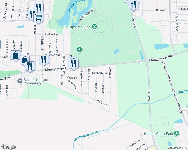 map of restaurants, bars, coffee shops, grocery stores, and more near 1313 Amber Drive in Montgomery