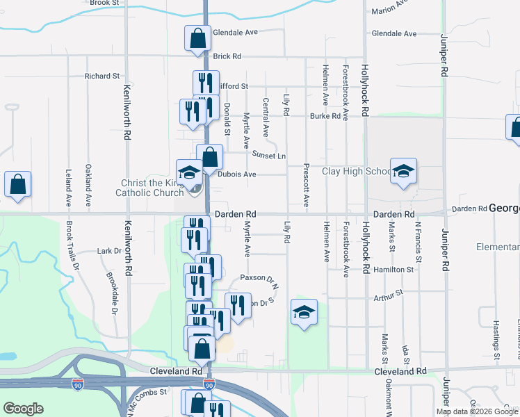 map of restaurants, bars, coffee shops, grocery stores, and more near in South Bend