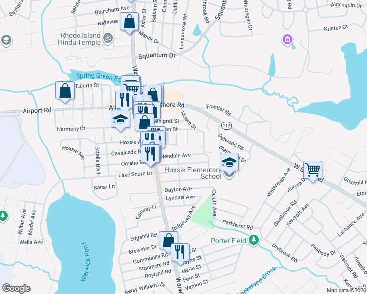 map of restaurants, bars, coffee shops, grocery stores, and more near 14 Gateway Court in Warwick