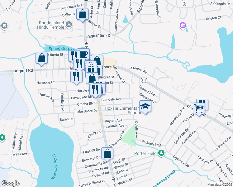 map of restaurants, bars, coffee shops, grocery stores, and more near 11 Anoka Road in Warwick