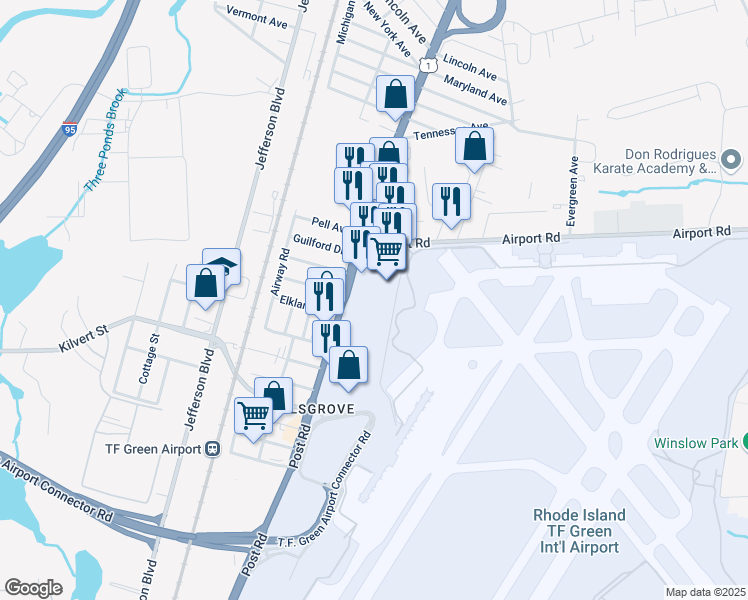 map of restaurants, bars, coffee shops, grocery stores, and more near 1802-1832 W City Ave in Warwick