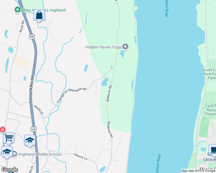 map of restaurants, bars, coffee shops, grocery stores, and more near 60 Triangle of Clearwater Road in Highland