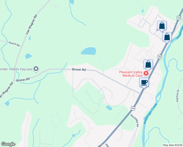 map of restaurants, bars, coffee shops, grocery stores, and more near 147 Bower Road in Poughkeepsie
