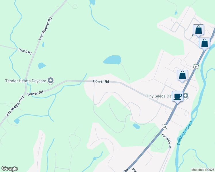 map of restaurants, bars, coffee shops, grocery stores, and more near 147 Bower Road in Poughkeepsie