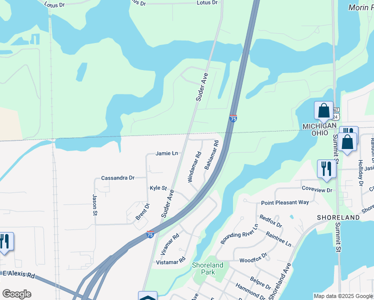map of restaurants, bars, coffee shops, grocery stores, and more near 6230 Suder Avenue in Toledo