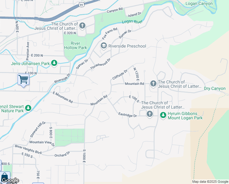 map of restaurants, bars, coffee shops, grocery stores, and more near 1160 East 50 South in Logan