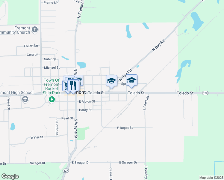 map of restaurants, bars, coffee shops, grocery stores, and more near 501 Toledo Street in Fremont