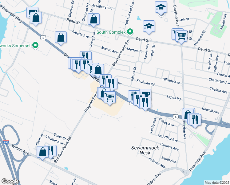 map of restaurants, bars, coffee shops, grocery stores, and more near 815 Grand Army of the Republic Highway in Somerset