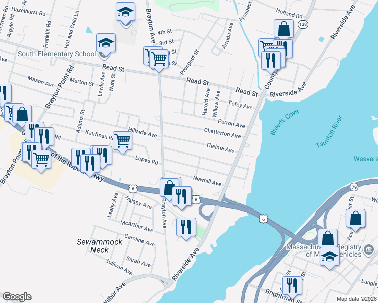 map of restaurants, bars, coffee shops, grocery stores, and more near 233 Thelma Avenue in Somerset