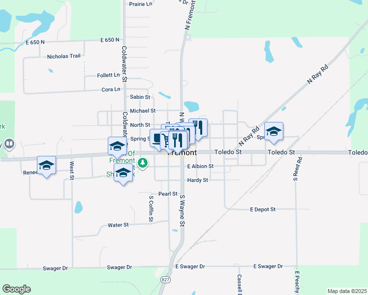 map of restaurants, bars, coffee shops, grocery stores, and more near in Fremont