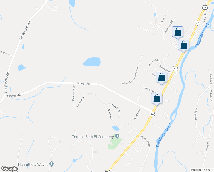 map of restaurants, bars, coffee shops, grocery stores, and more near 169 Bower Road in Poughkeepsie