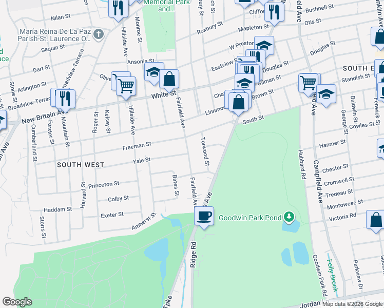 map of restaurants, bars, coffee shops, grocery stores, and more near 336 Fairfield Avenue in Hartford