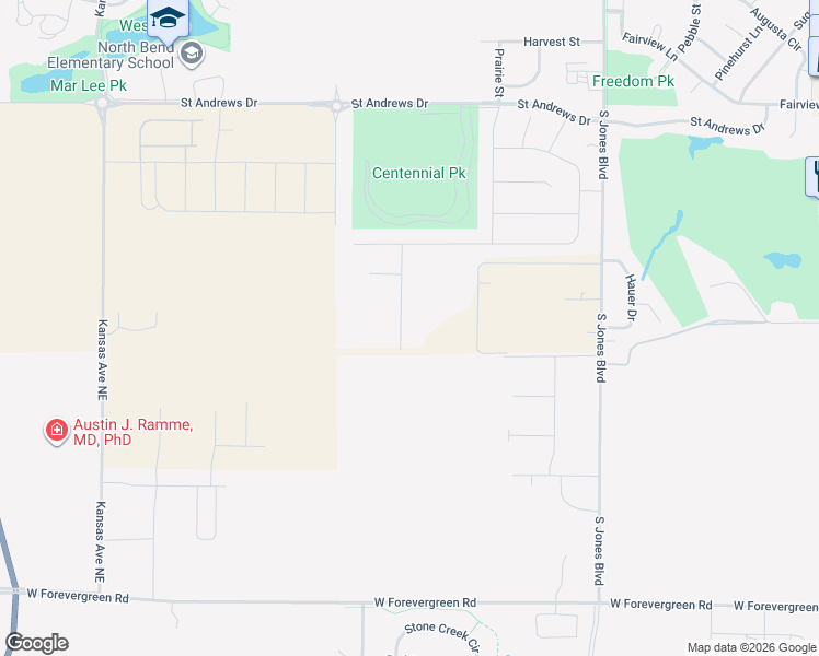 map of restaurants, bars, coffee shops, grocery stores, and more near 1100 Harrison Street in North Liberty