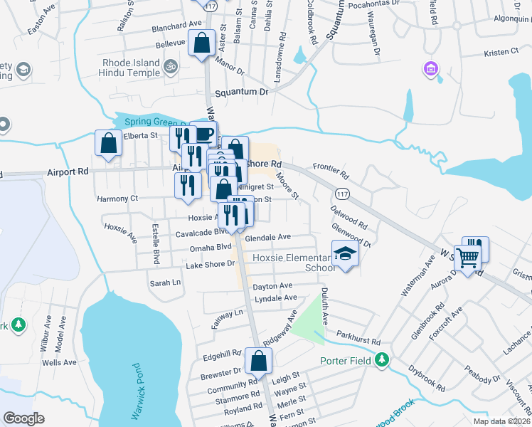 map of restaurants, bars, coffee shops, grocery stores, and more near 11 Anoka Road in Warwick