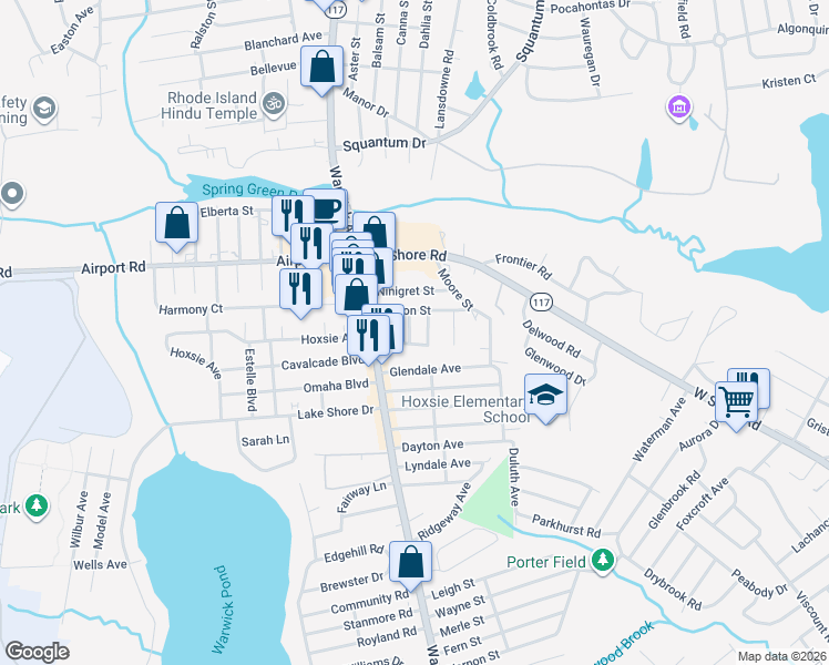 map of restaurants, bars, coffee shops, grocery stores, and more near 11 Anoka Road in Warwick
