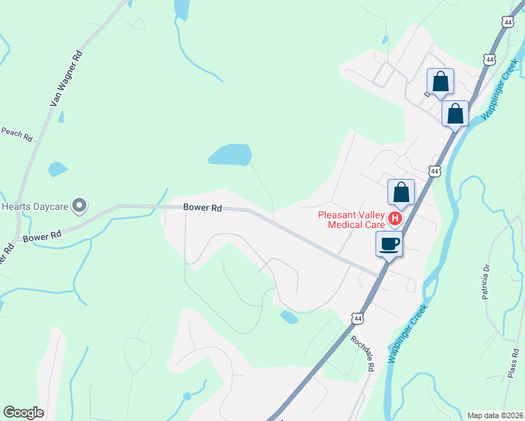 map of restaurants, bars, coffee shops, grocery stores, and more near 163 Bower Road in Poughkeepsie