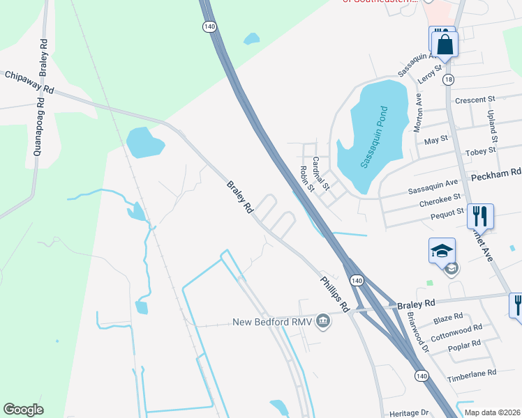map of restaurants, bars, coffee shops, grocery stores, and more near 81 Susan Street in New Bedford
