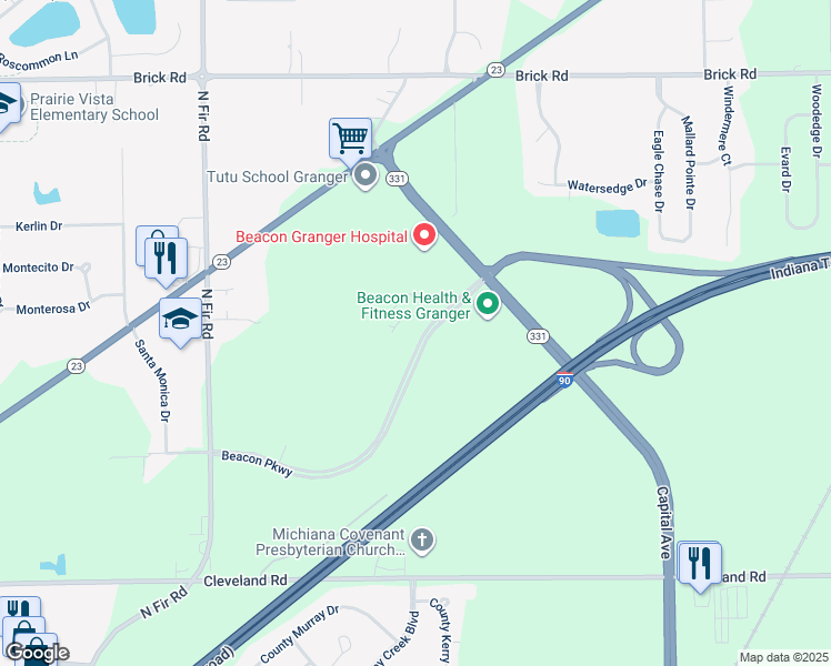map of restaurants, bars, coffee shops, grocery stores, and more near 52334 Beacon Parkway in Granger