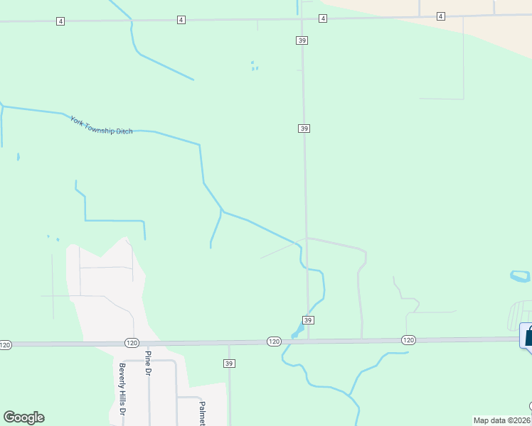 map of restaurants, bars, coffee shops, grocery stores, and more near 52595 County Road 39 in Middlebury