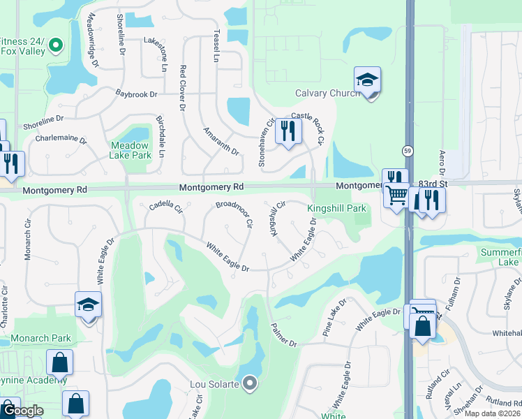 map of restaurants, bars, coffee shops, grocery stores, and more near 4138 Cave Creek Court in Naperville