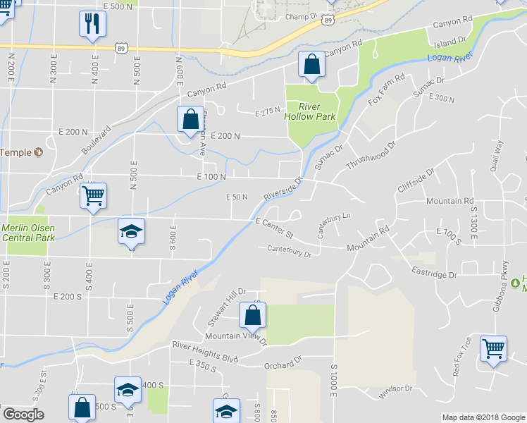 map of restaurants, bars, coffee shops, grocery stores, and more near 88 River Pointe Drive in Logan